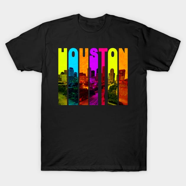 Retro Houston Texas Cityscape Skyline T-Shirt by phughes1980